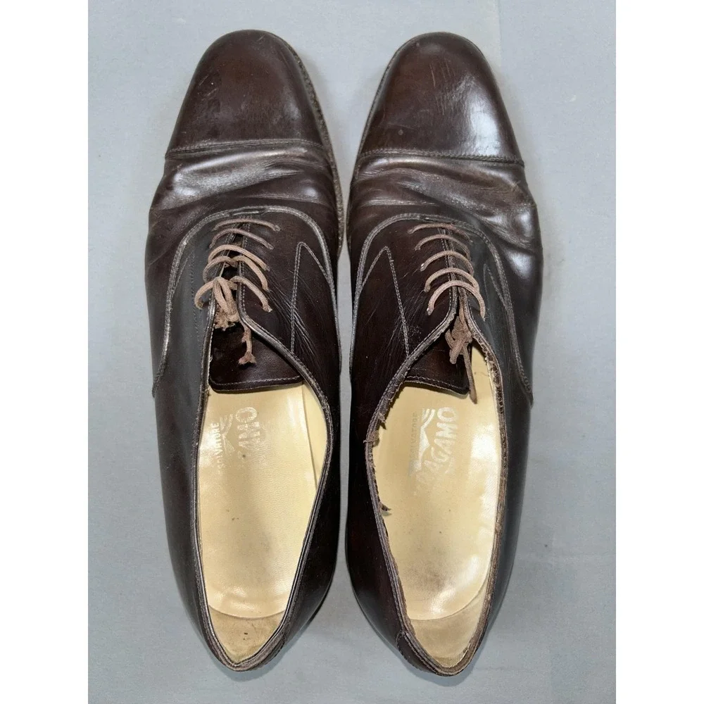 Salvatore Ferragamo Shoes Mens Size 10.5 Brown Leather Cap Toe Oxford Made Italy